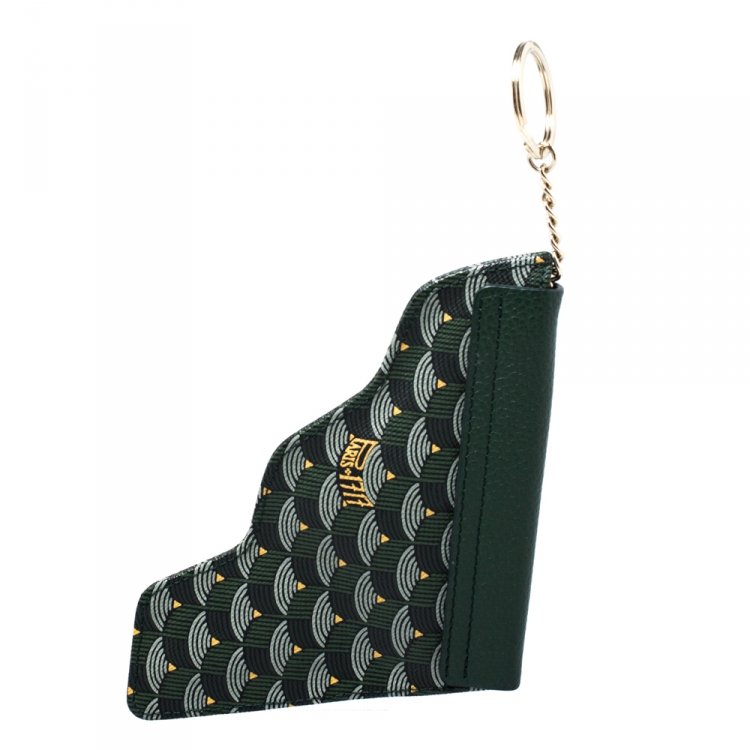 مملوكة مسبقًا Faure Le Page Green Coated Canvas and Leather Pouch Keychain
