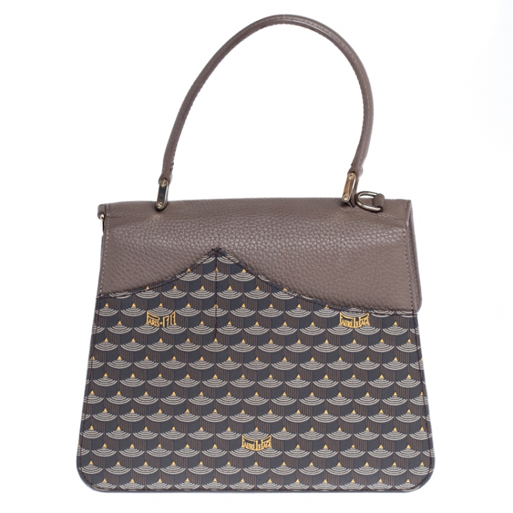 Pre Owned Faure Le Page Dark Grey Coated Canvas and Leather Parade Top Handle Bag