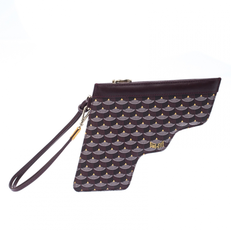 Pre Owned Faure Le Page Burgundy Coated Canvas Calibre 22 Wrislet Pouch