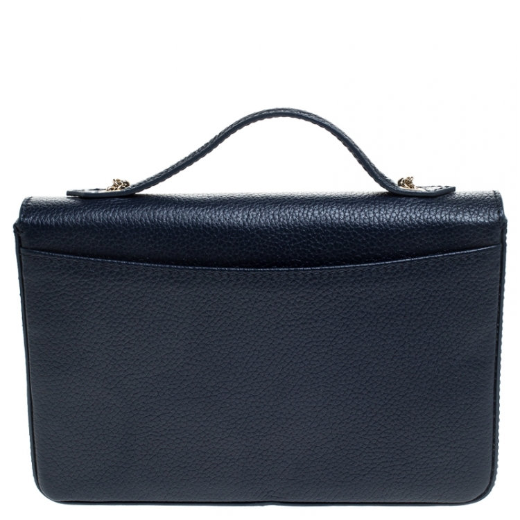 Pre Owned Faure Le Page Blue Leather Calibre 21 Top Handle Bag