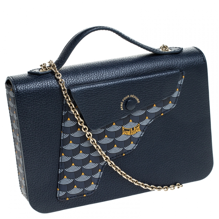 Pre Owned Faure Le Page Blue Leather Calibre 21 Top Handle Bag