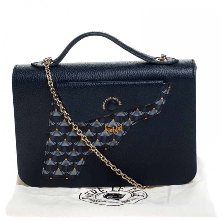 Pre Owned Faure Le Page Blue Leather Calibre 21 Top Handle Bag