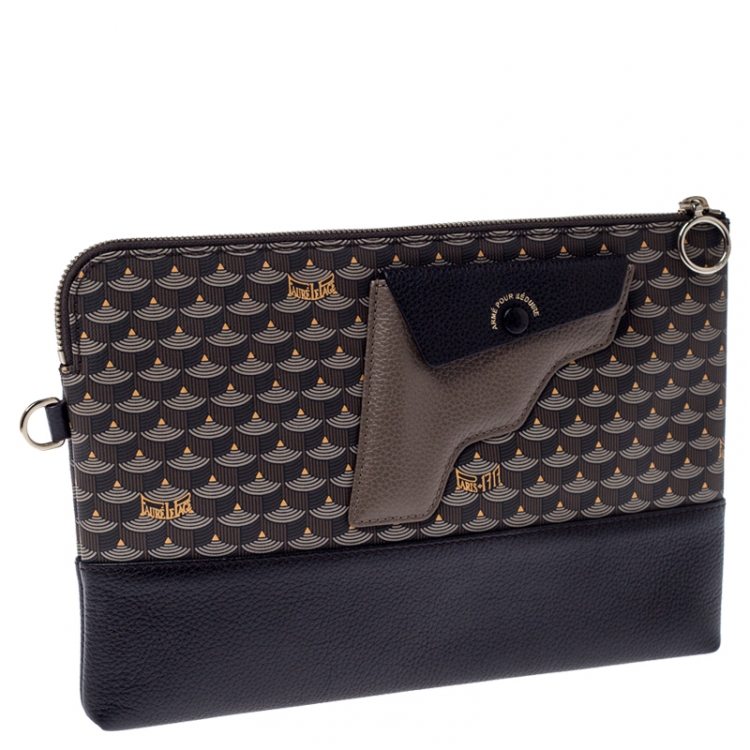 مملوكة مسبقًا Faure Le Page Grey Coated Canvas and Leather Wristlet Pouch