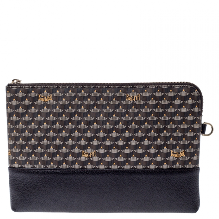 مملوكة مسبقًا Faure Le Page Grey Coated Canvas and Leather Wristlet Pouch