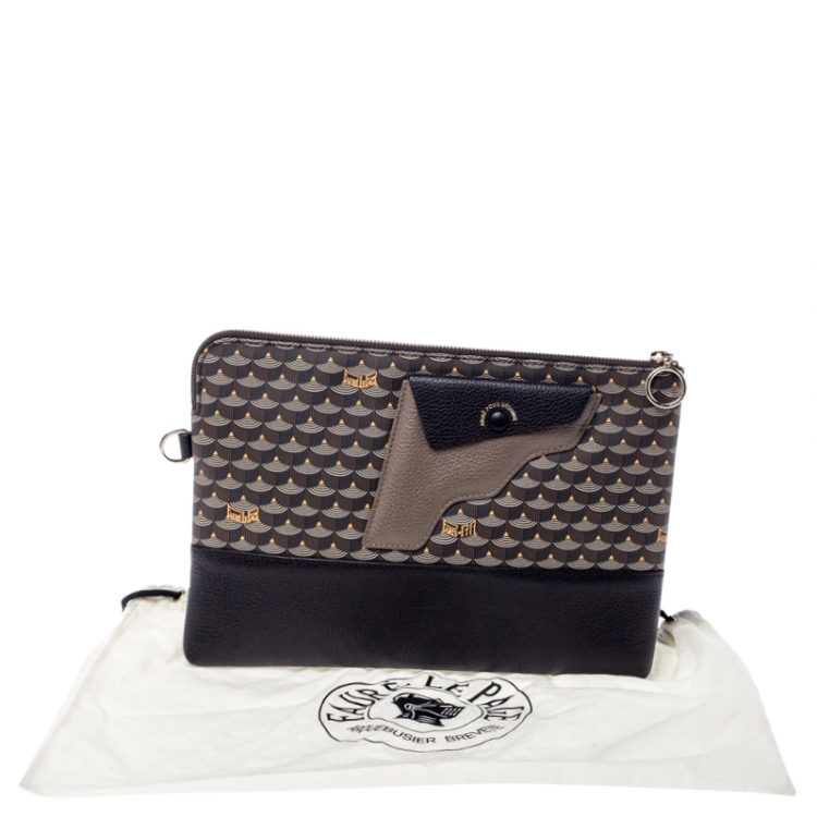 مملوكة مسبقًا Faure Le Page Grey Coated Canvas and Leather Wristlet Pouch