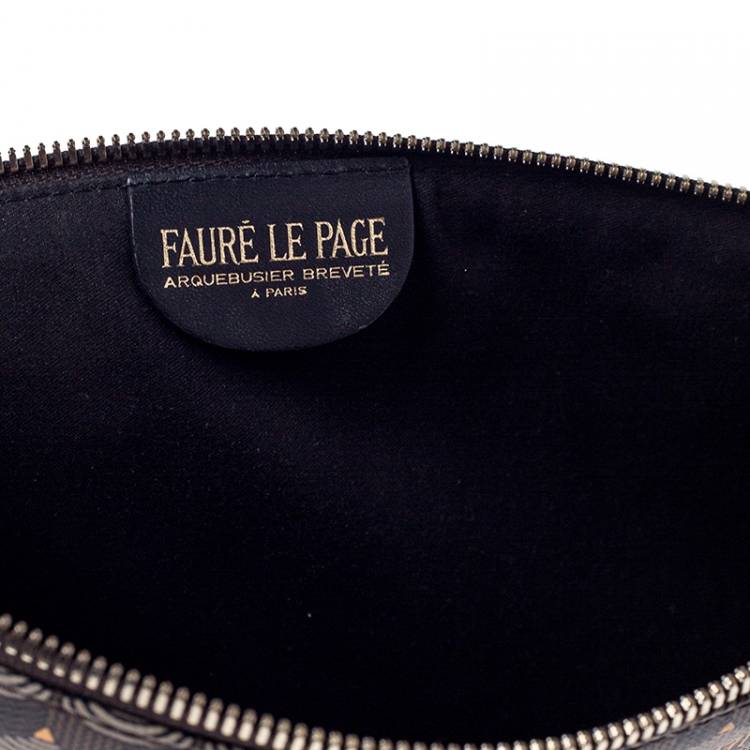 مملوكة مسبقًا Faure Le Page Grey Coated Canvas and Leather Wristlet Pouch