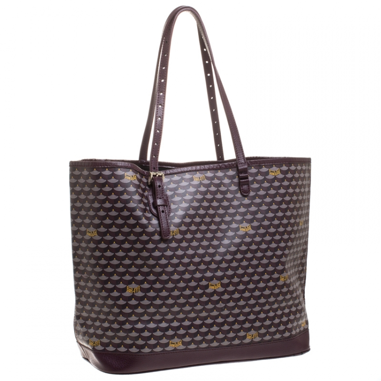 Pre Owned Faure Le Page Burgundy Coated Canvas and Leather Tote