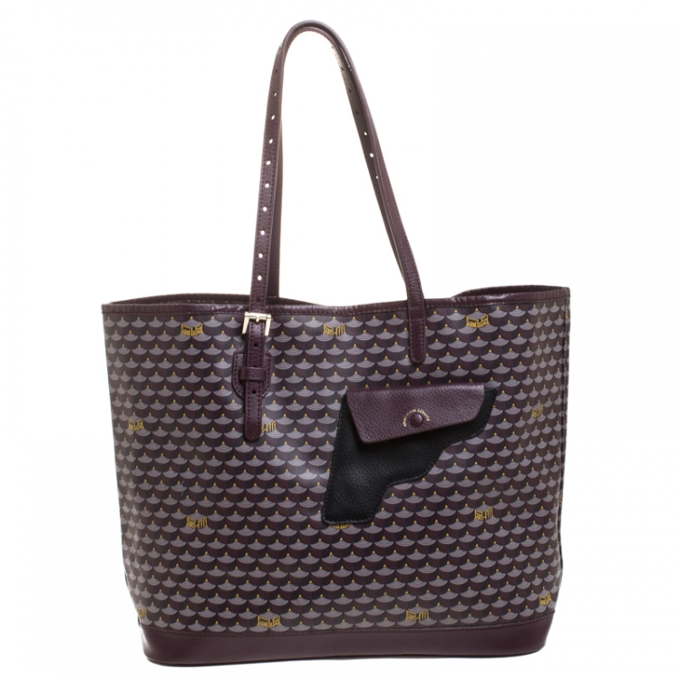 Pre Owned Faure Le Page Burgundy Coated Canvas and Leather Tote