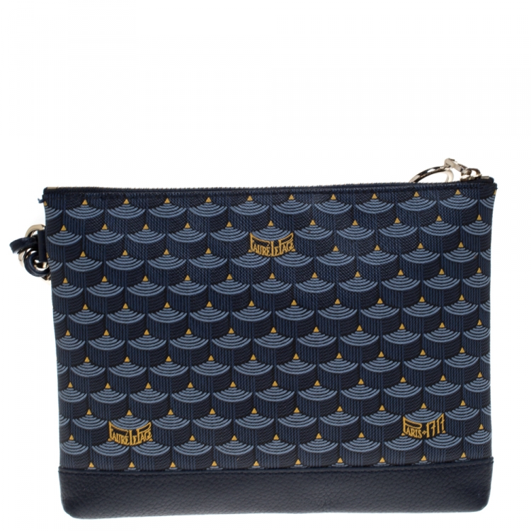 Pre Owned Faure Le Page Blue Coated Canvas Wristlet Clutch