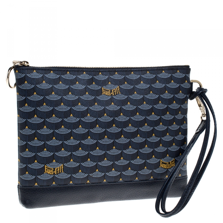 Pre Owned Faure Le Page Blue Coated Canvas Wristlet Clutch