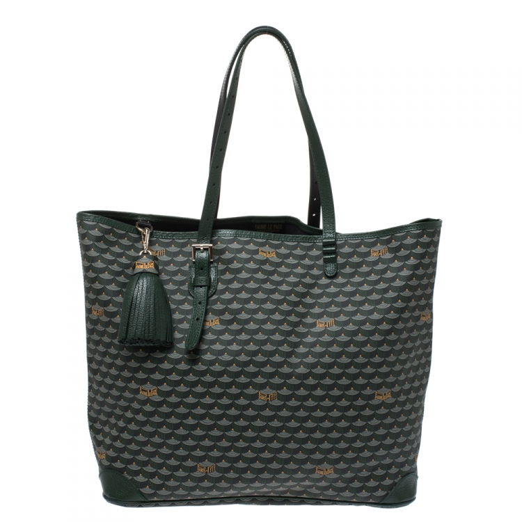 Faure Le page Green Coated Canvas Daily Battle 37 Tote Faure Le