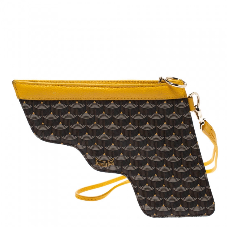 Pre Owned Faure Le Page Yellow Coated Canvas Calibre 22 Wristlet Pouch