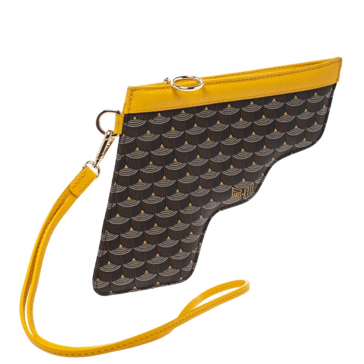 Pre Owned Faure Le Page Yellow Coated Canvas Calibre 22 Wristlet Pouch