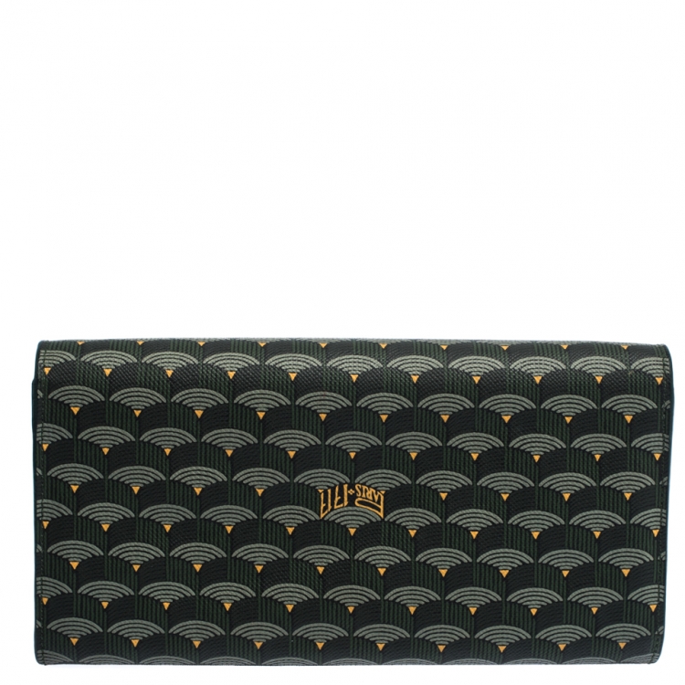 مملوكة مسبقًا Faure Le Page Green Coated Canvas Continental Wallet