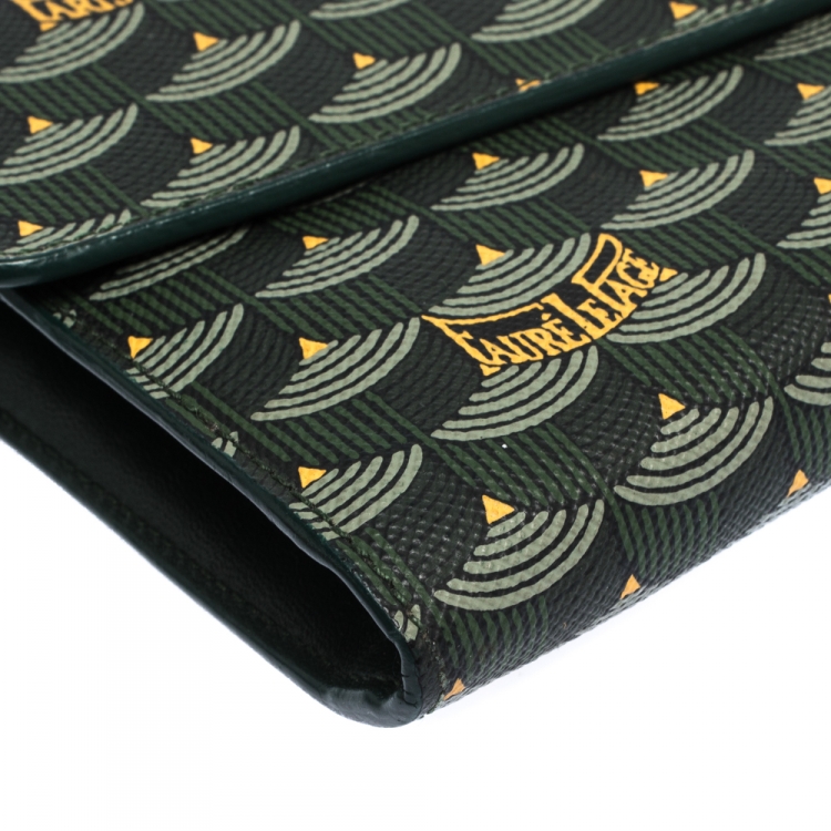 مملوكة مسبقًا Faure Le Page Green Coated Canvas Continental Wallet