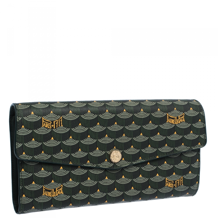 مملوكة مسبقًا Faure Le Page Green Coated Canvas Continental Wallet