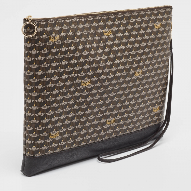 Pre Owned Faure Le Page Black Coated Canvas and Leather Wristlet Pouch