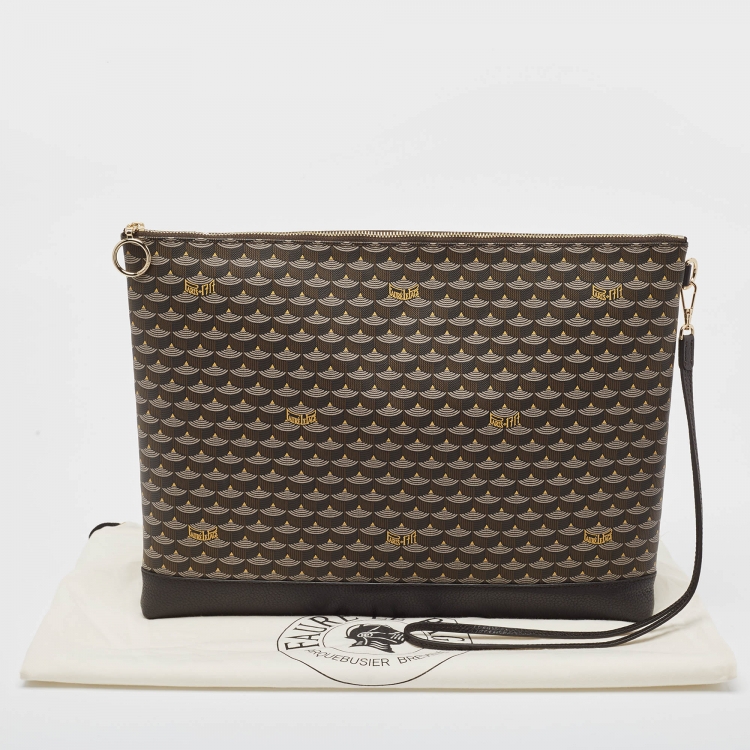 Pre Owned Faure Le Page Black Coated Canvas and Leather Wristlet Pouch