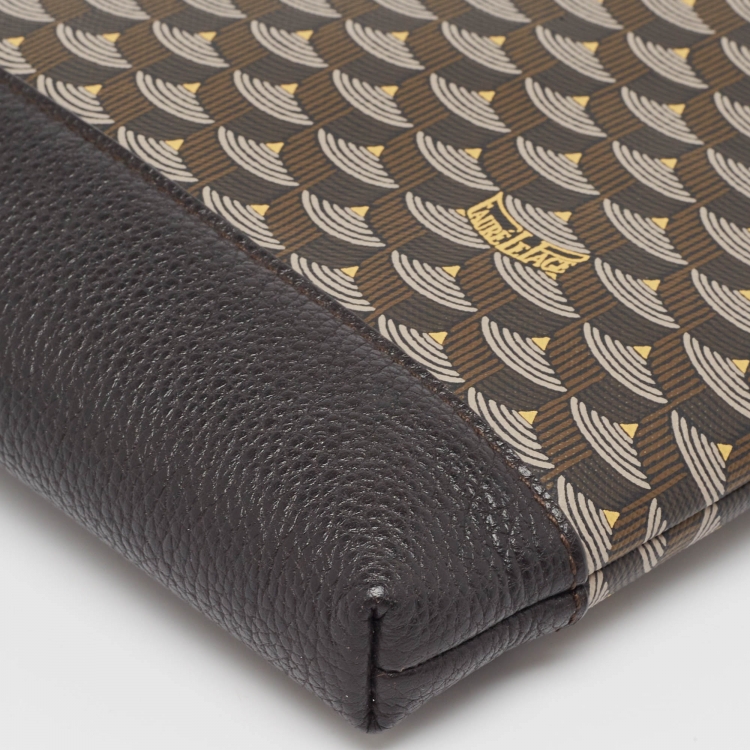 Pre Owned Faure Le Page Black Coated Canvas and Leather Wristlet Pouch
