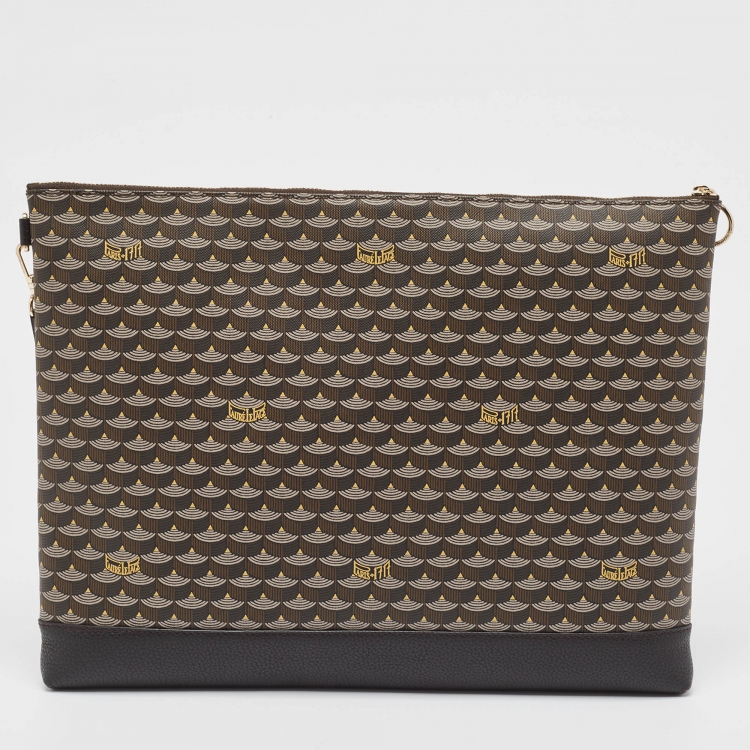 Pre Owned Faure Le Page Black Coated Canvas and Leather Wristlet Pouch