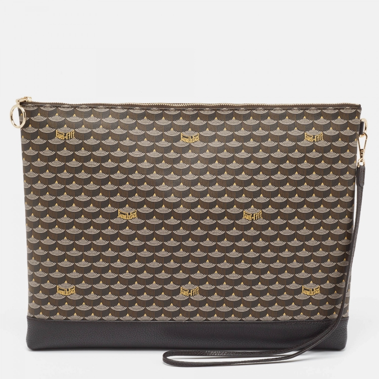 Pre Owned Faure Le Page Black Coated Canvas and Leather Wristlet Pouch