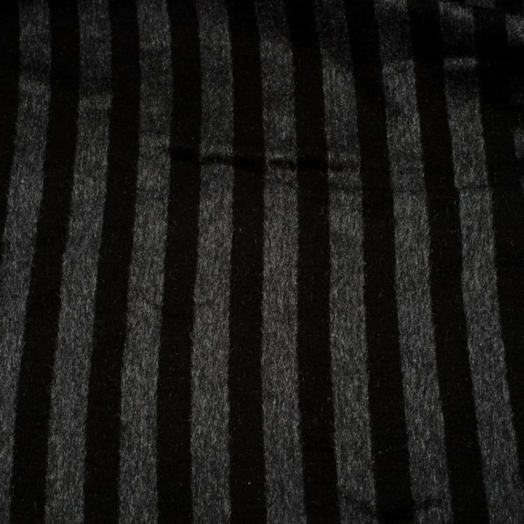 Pre Owned Fendi Black and Grey Silk Logo Detail Shawl
