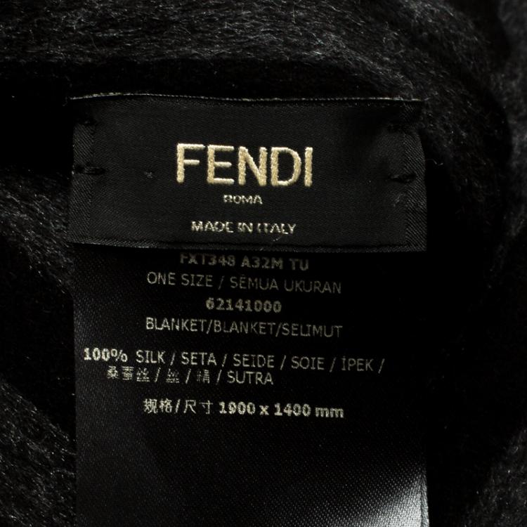 Pre Owned Fendi Black and Grey Silk Logo Detail Shawl