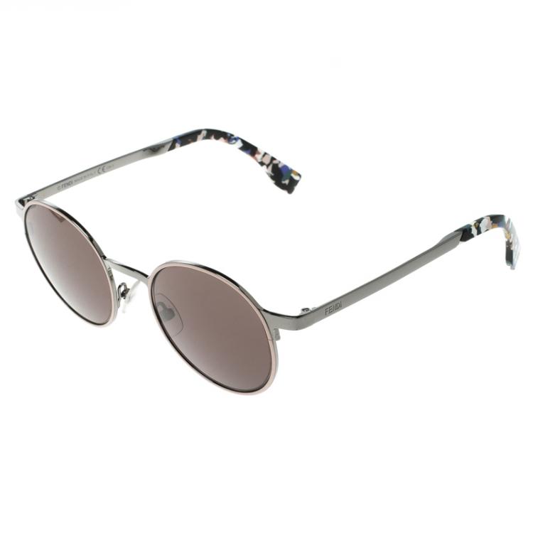 Pre Owned Fendi Black FF0090/S Round Sunglasses