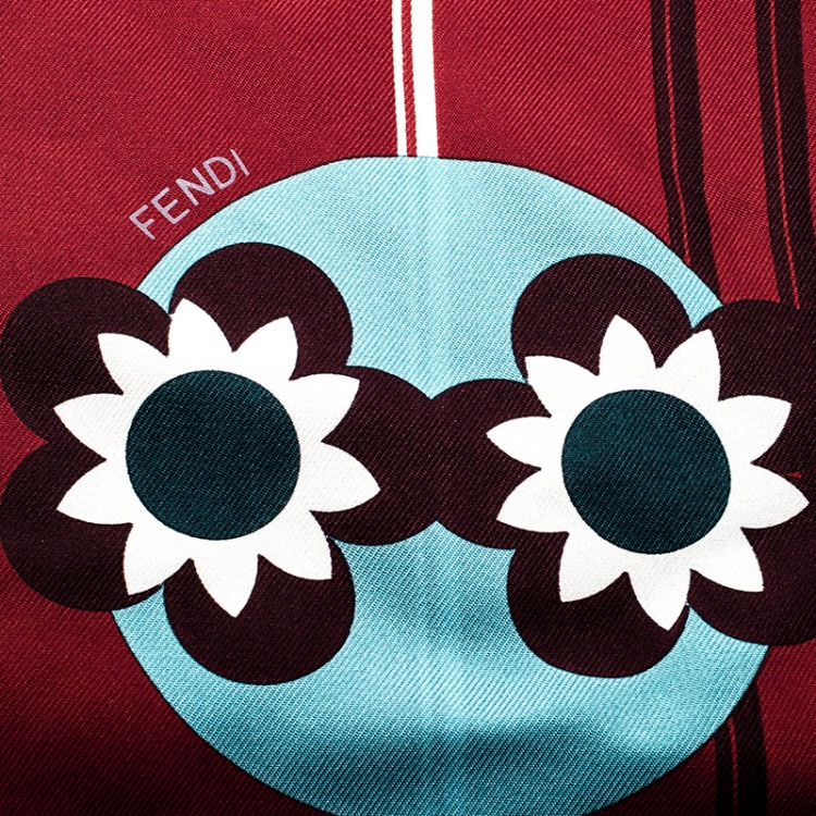 Pre Owned Fendi Red Monster Print Silk Maxi Wrappy Scarf