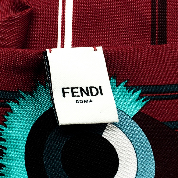 Pre Owned Fendi Red Monster Print Silk Maxi Wrappy Scarf