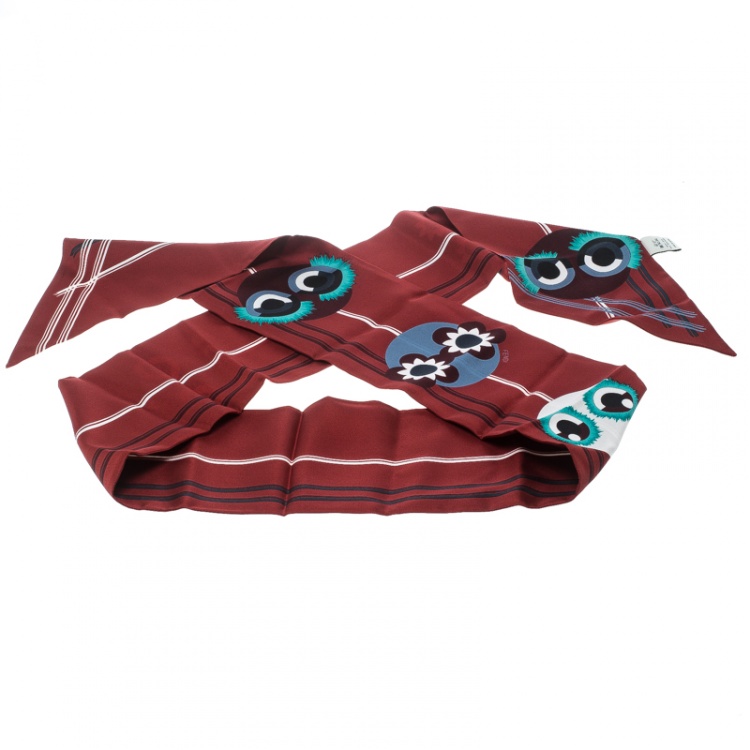 Pre Owned Fendi Red Monster Printed Silk Maxi Wrappy