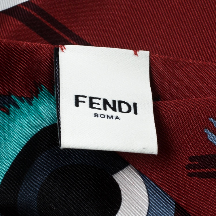 Pre Owned Fendi Red Monster Printed Silk Maxi Wrappy
