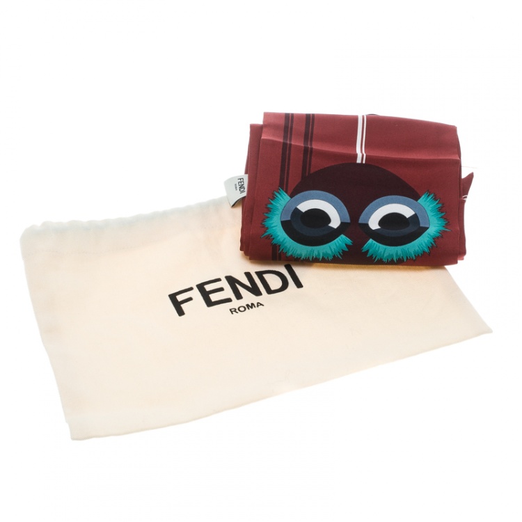 Pre Owned Fendi Red Monster Printed Silk Maxi Wrappy