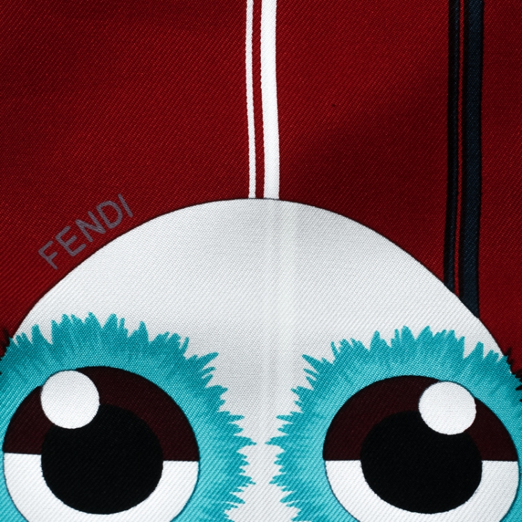 Pre Owned Fendi Red Monster Print Silk Maxi Wrappy Scarf