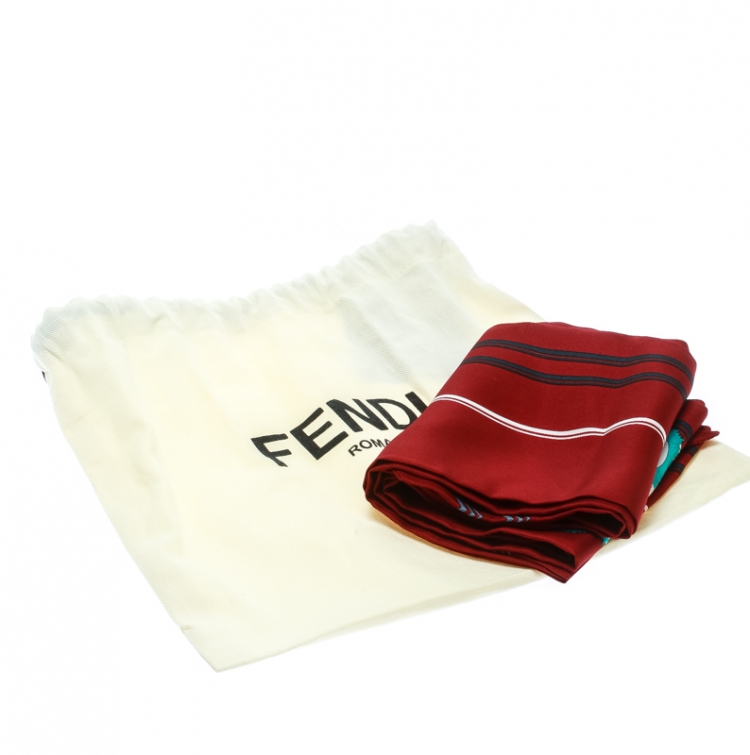 Pre Owned Fendi Red Monster Print Silk Maxi Wrappy Scarf