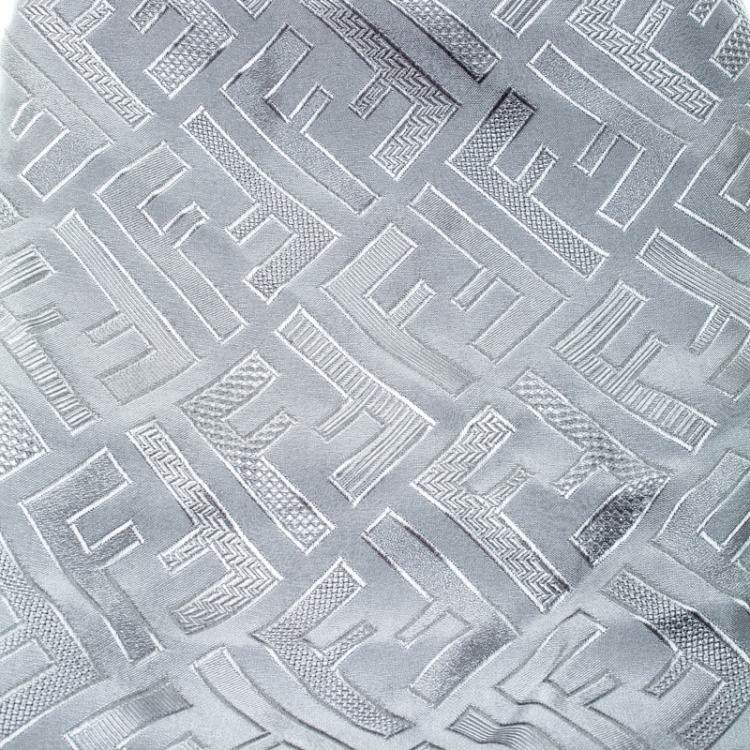 Pre Owned Fendi Rayy Grey Signature FF Pattern Silk Jacquard Fringed Edge Scarf