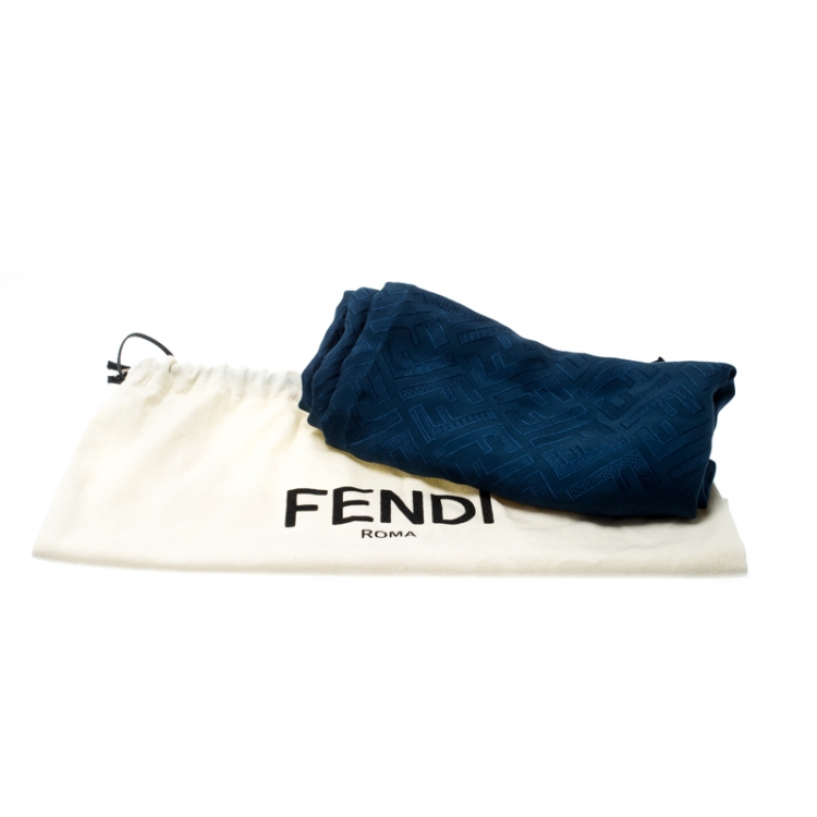 Pre Owned Fendi Bluebird Signature FF Pattern Silk Jacquard Fringed Edge Scarf