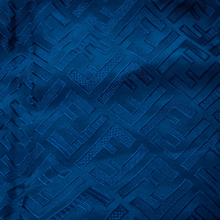 Pre Owned Fendi Bluebird Signature FF Pattern Silk Jacquard Fringed Edge Scarf