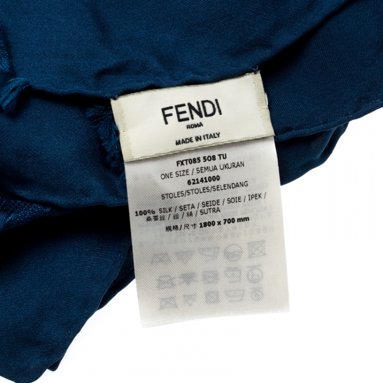 Pre Owned Fendi Bluebird Signature FF Pattern Silk Jacquard Fringed Edge Scarf