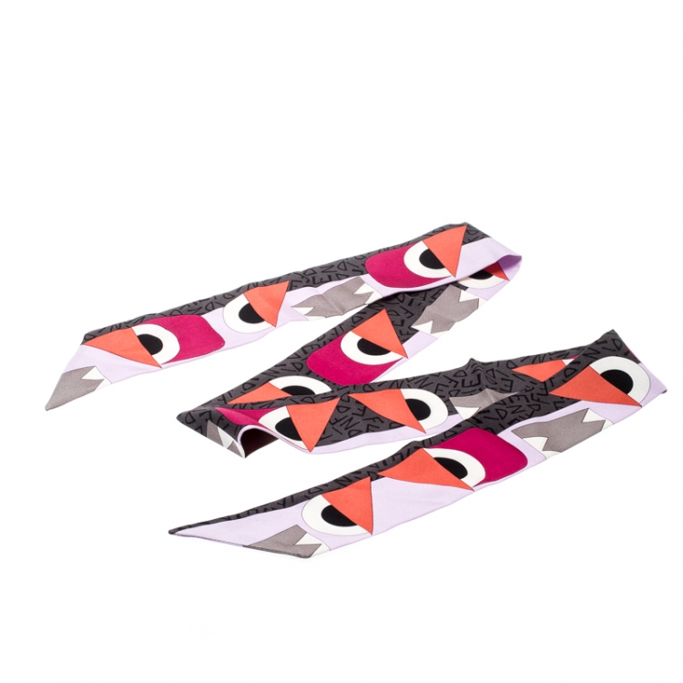 Pre Owned Fendi Multicolor Monster Eye Printed Silk Bandeau Scarf 