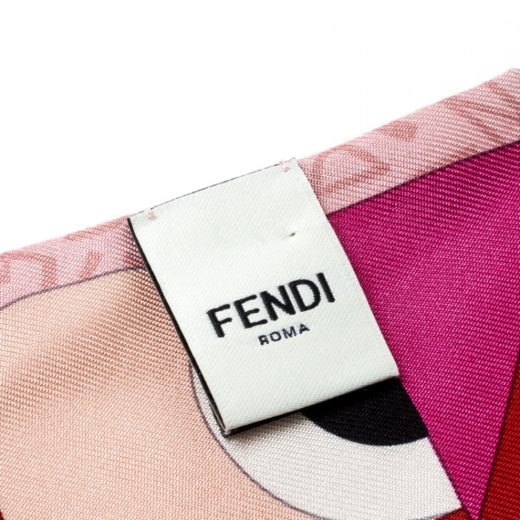 Pre Owned Fendi Multicolor Monster Eye Printed Silk Bandeau Scarf 