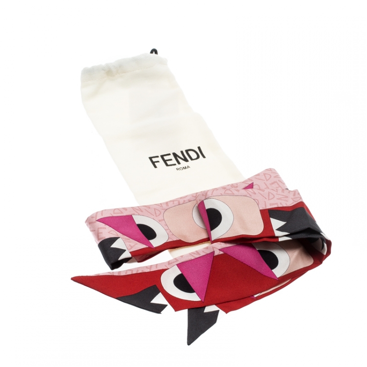 Pre Owned Fendi Multicolor Monster Eye Printed Silk Bandeau Scarf 