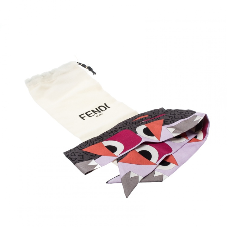 Pre Owned Fendi Multicolor Monster Eye Printed Silk Bandeau Scarf 