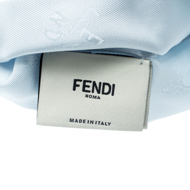 Pre Owned Fendi Blue Silk Leather Trim Detail Headband 