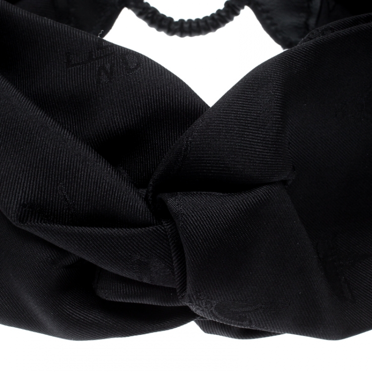 Pre Owned Fendi Black Silk Leather Trim Detail Headband 