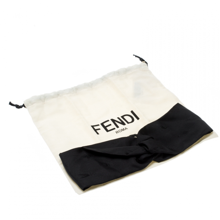 Pre Owned Fendi Black Silk Leather Trim Detail Headband 