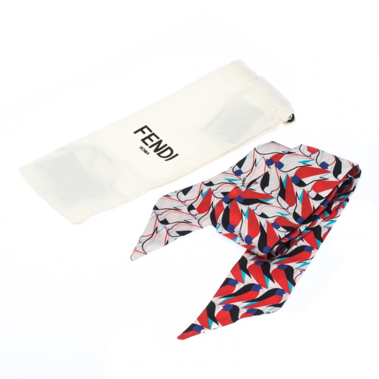 Pre Owned Fendi Multicolor Abstract Bird Print Silk Creatures Bandeau Avorio Scarf