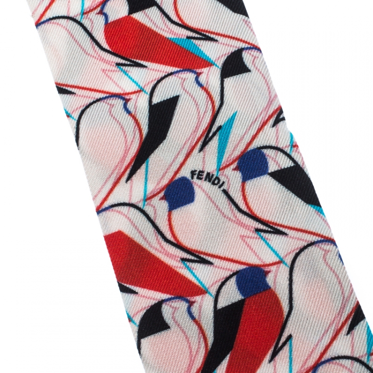 Pre Owned Fendi Multicolor Abstract Bird Print Silk Creatures Bandeau Avorio Scarf