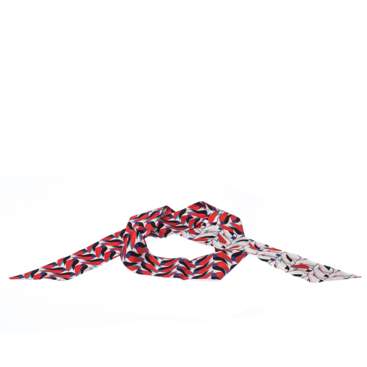 Pre Owned Fendi Multicolor Abstract Bird Print Silk Creatures Bandeau Avorio Scarf