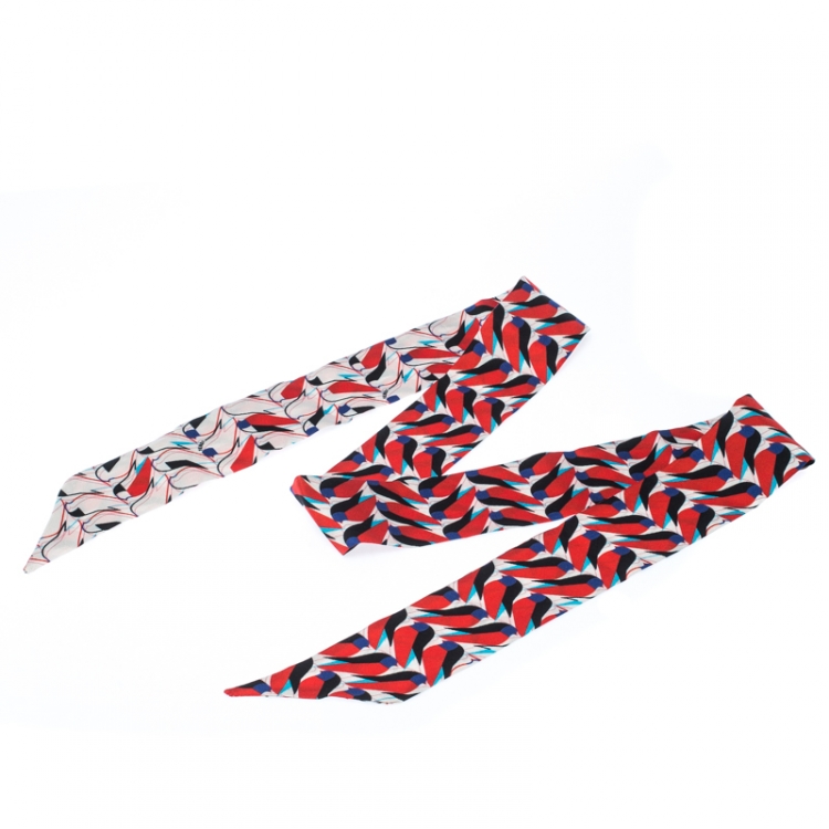 Pre Owned Fendi Multicolor Abstract Bird Print Silk Creatures Bandeau Avorio Scarf